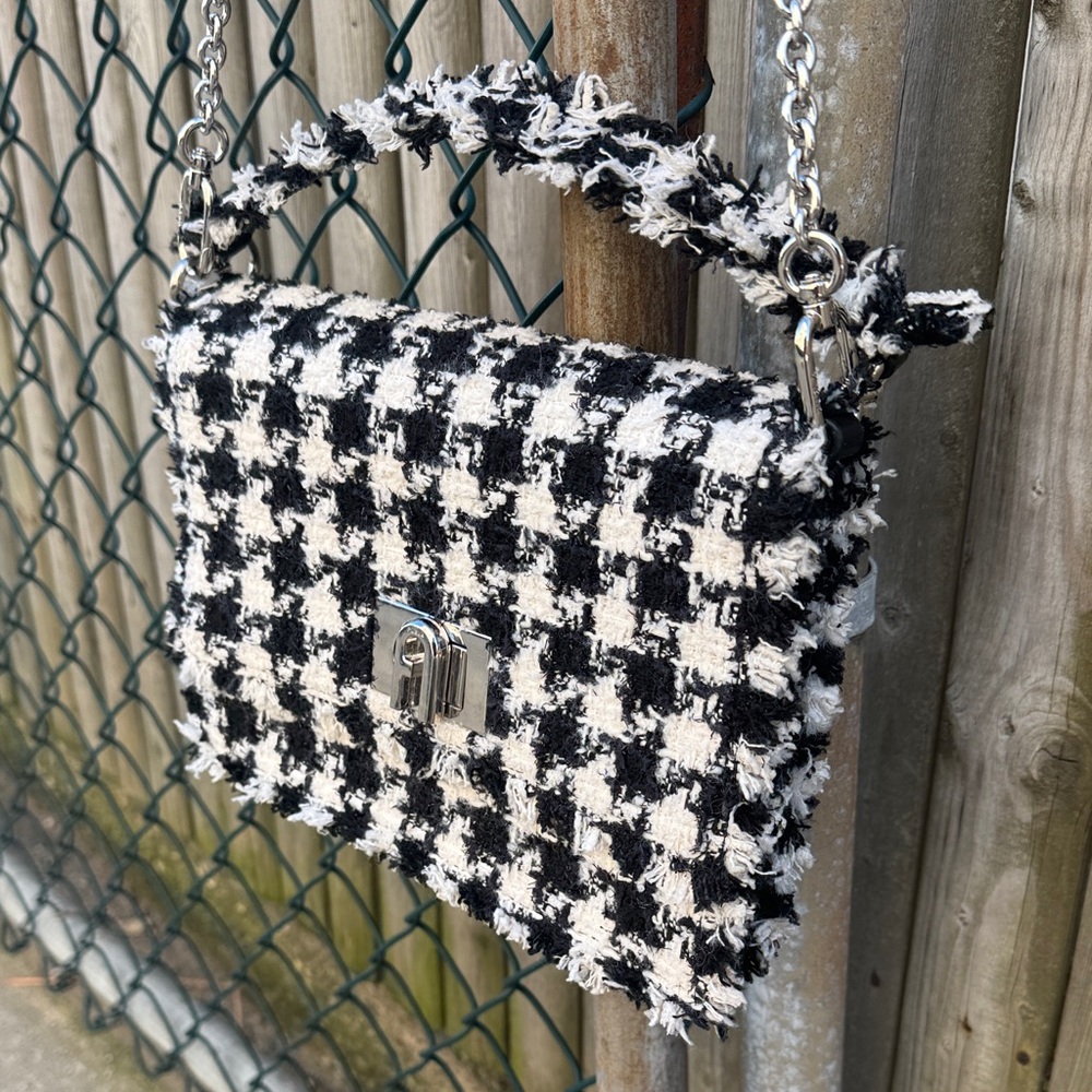 Furla Black and White Tweed Shoulder & Top handle Bag( GUC